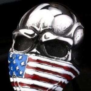 NEW USA Masked Skull Biker American Flag Ring